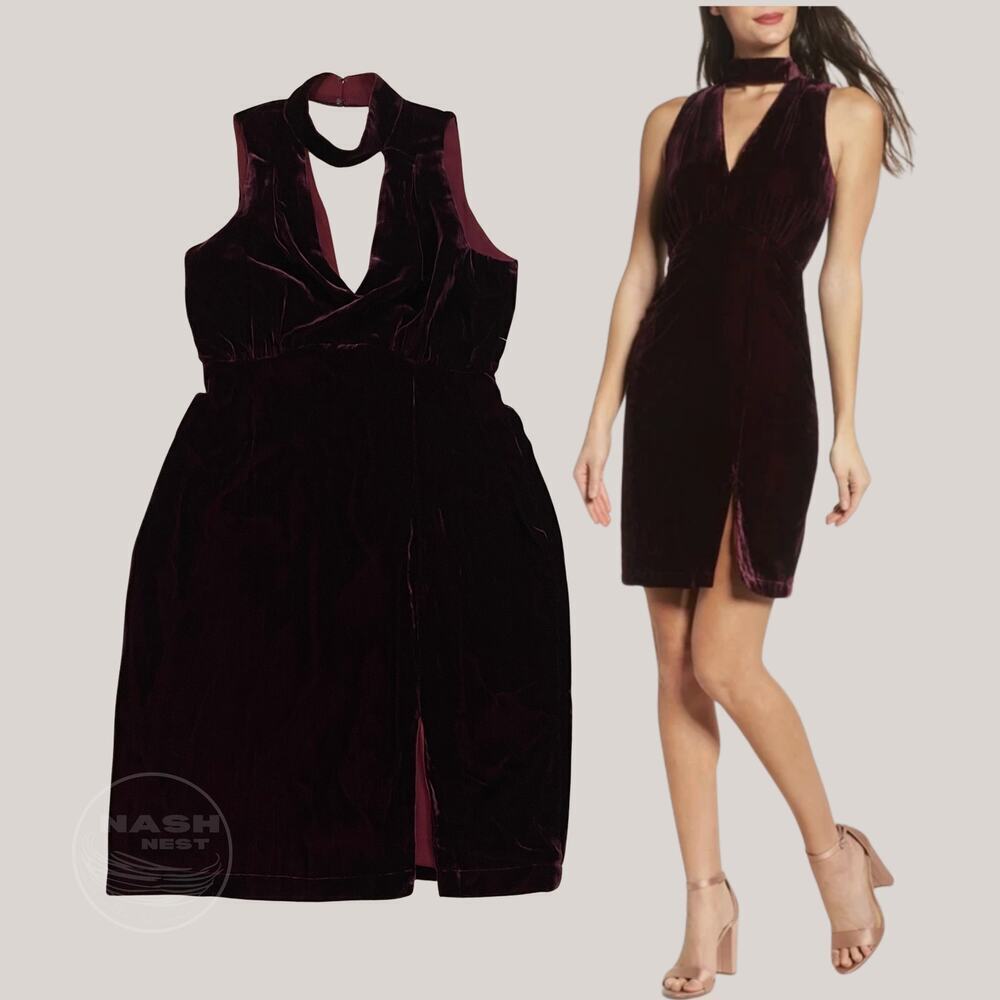 Adelyn Rae Velvet Choker Sheath Dress - Burgundy